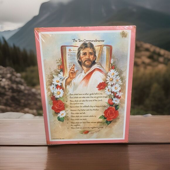 The Ten Commandment small Jesus wall plaque 8 in X 6 in Still Sealed - Picture 1 of 4